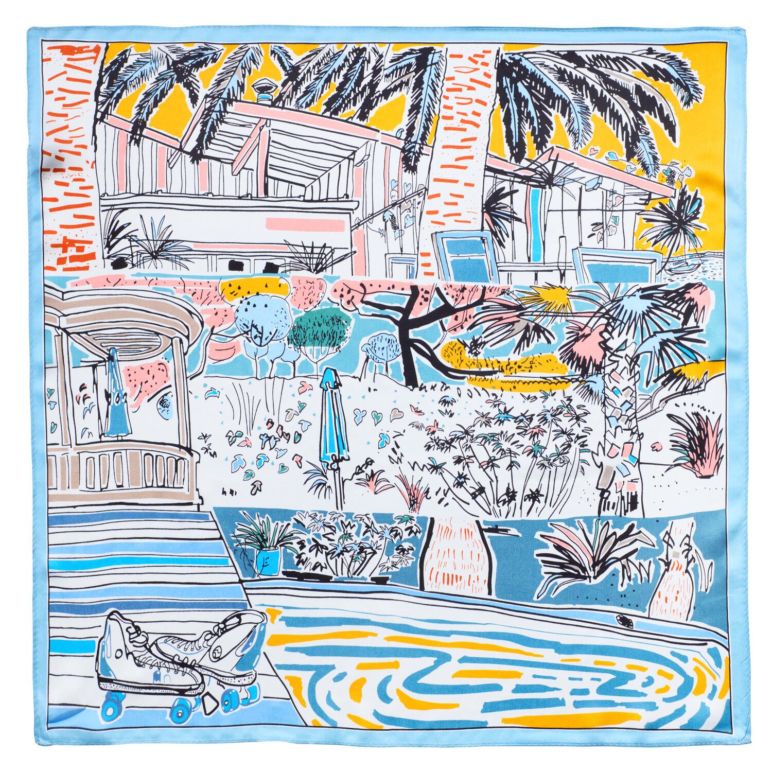 Silketørklæde, House with a wiew - 50x50 cm.